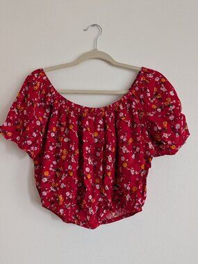 Off the shoulder red floral top